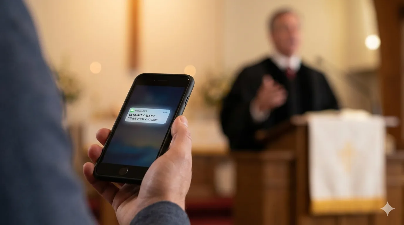 Phone showing a discreet safety alert message for active responders.